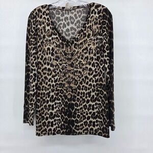 Vtg Cache Top Small Black Leopard Print Studs Mob Wife Maximalist